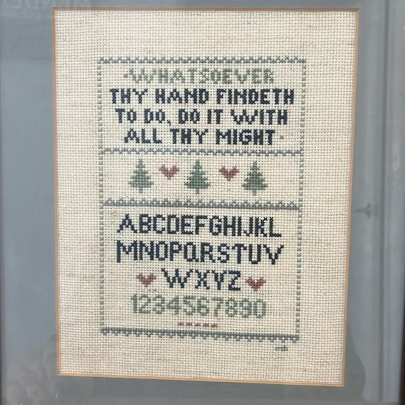 Framed Inspirational Cross-Stitch Sampler Art Hand Stitched 12” x 15” Vintage - Picture 2 of 7